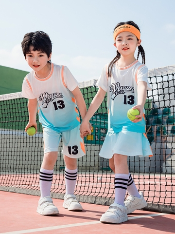 Bộ đồ thể thao bóng rổ ngắn tay cổ tròn loang màu cho bé trai