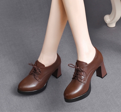 Giày boots da bò thật ngắn cổ, cao gót kiểu dáng trang nhã