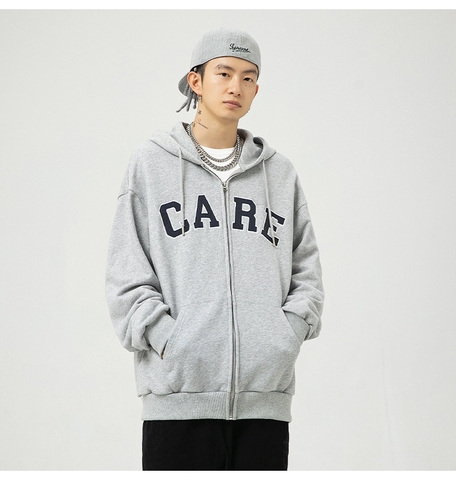 Áo khoác unisex dài tay thêu chữ CARE thời trang cặp đôi