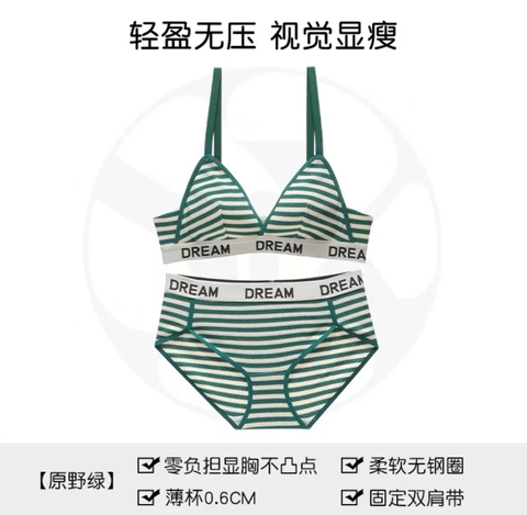 Bộ đồ lót kẻ sọc không gọng thép, cúp ngực hình tam giác thời trang dành cho nữ