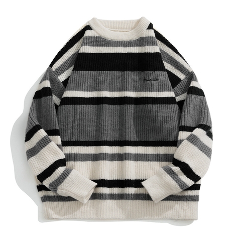 Áo len unisex kẻ sọc màu tương phản phong cách retro