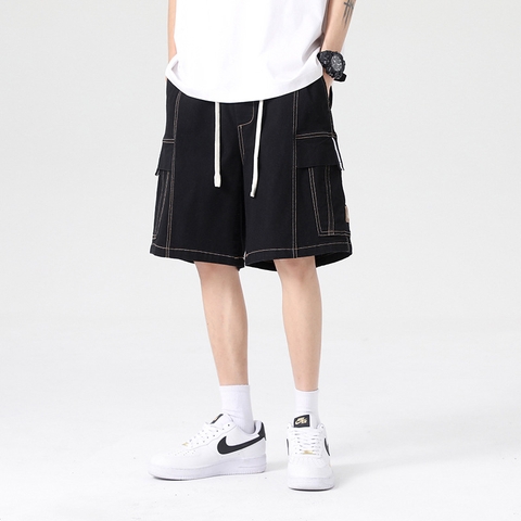 Quần short jean nam ống rộng túi hộp hợp thời trang