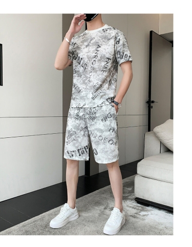 Bộ đồ ngắn tay in chữ thời trang dành cho nam