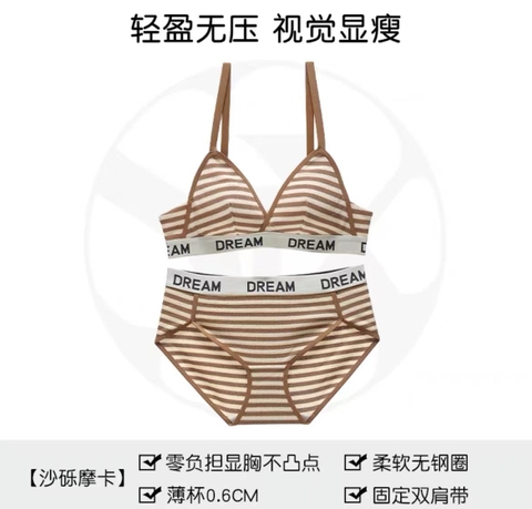 Bộ đồ lót kẻ sọc không gọng thép, cúp ngực hình tam giác thời trang dành cho nữ