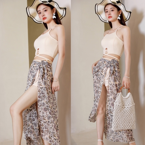Bộ đồ bơi ba mảnh bằng vải voan che bụng phong cách Hàn Quốc gợi cảm