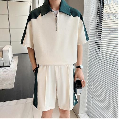 Bộ đồ nam áo cổ polo kéo khóa phối màu hợp thời trang