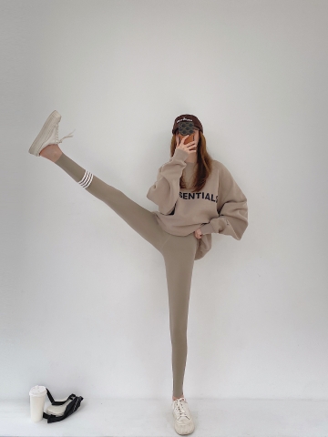 Quần legging nữ co giãn dài chín tấc, thiết kế kẻ sọc ống quần thời trang