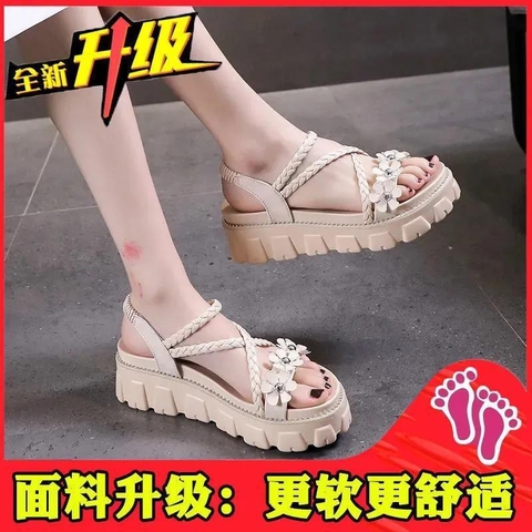 Giày sandal đế xuồng họa tiết bông hoa trẻ trung xinh xắn