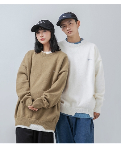 Áo len unisex giả hai lớp form rộng phong cách retro