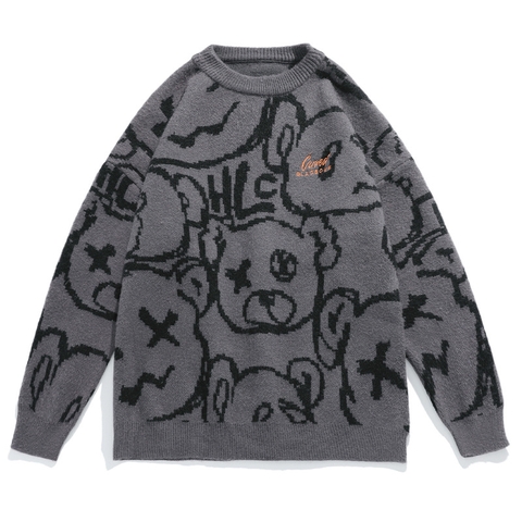 Áo len unisex dệt hình gấu phong cách Nhật Bản