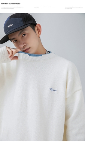 Áo len unisex giả hai lớp form rộng phong cách retro