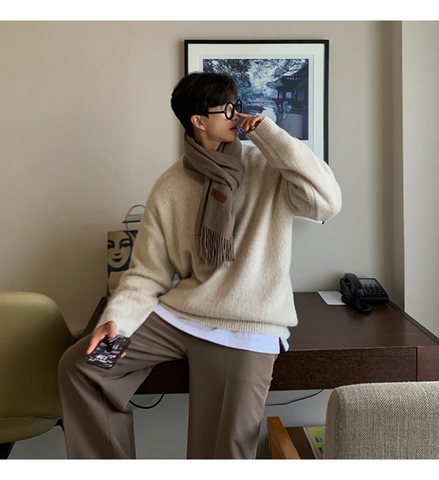Áo len nam dệt kim dài tay đơn giản phong cách retro Nhật Bản