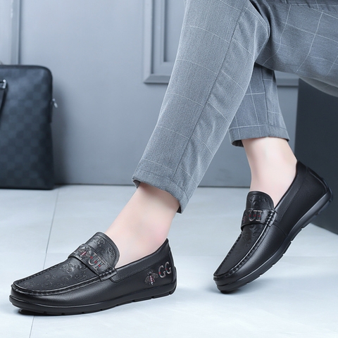 Giày lười nam chất da bò mềm mại kiểu dáng họa tiết đẹp sang trọng