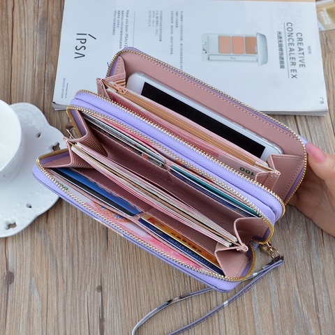 Ví nữ cầm tay khóa kéo đôi mới in hình thời trang, sức chứa lớn có thể đựng điện thoại