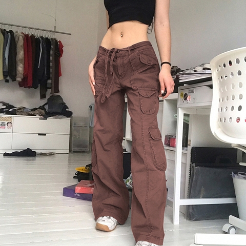 Quần kaki unisex túi hộp ống suông cổ điển phong cách đường phố
