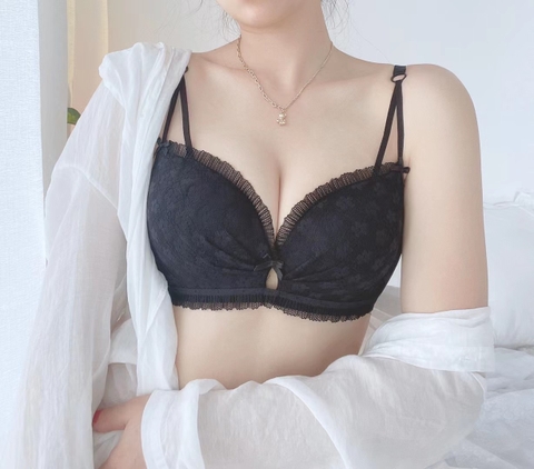 Bộ đồ lót nữ phối ren cổ chữ V sâu gợi cảm, không có gọng thép thoải mái dành cho nữ