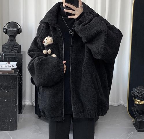 Áo khoác lông cừu form rộng unisex phong cách thời trang Hàn Quốc