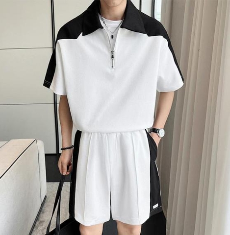 Bộ đồ nam áo cổ polo kéo khóa phối màu hợp thời trang