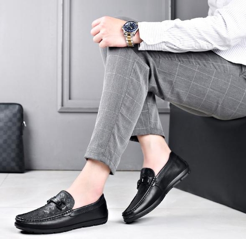 Giày lười nam chất da cao cấp phối họa tiết hợp thời trang