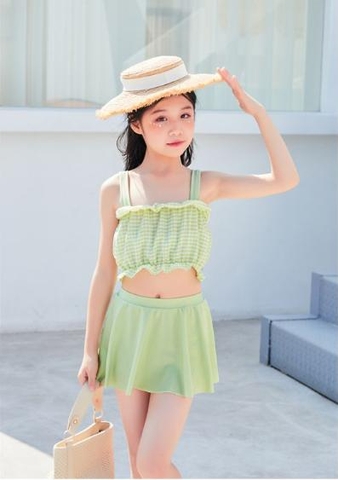 Bộ đồ bơi hai mảnh áo hai dây phối với váy thời trang chống nắng, mau khô dành khô bé gái
