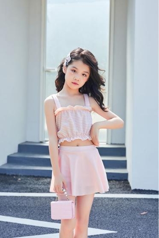 Bộ đồ bơi hai mảnh áo hai dây phối với váy thời trang chống nắng, mau khô dành khô bé gái