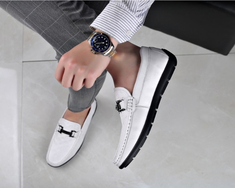 Giày lười nam chất da cao cấp phối họa tiết hợp thời trang