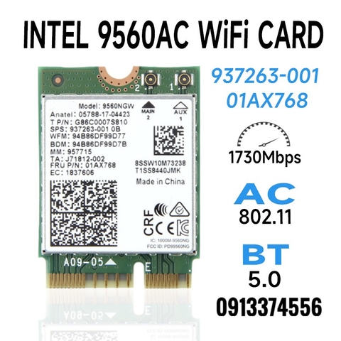 Card Wifi 5 Intel 9560AC NGW M.2 1730Mbps 2.4G & 5G Bluetooth 5.0