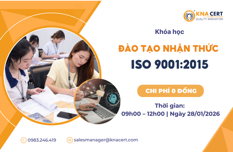 Khóa học 0 đồng Tháng 01/2026 “Đào tạo Nhận thức ISO 9001:2015”  