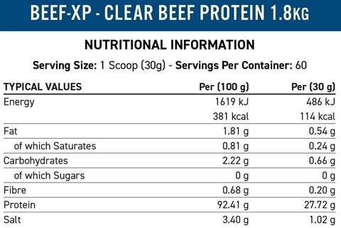 Sữa Tăng Cơ Cao Cấp Hydrolysed Applied Nutrition – Beef-XP 1,8kg | 60 Lần dùng