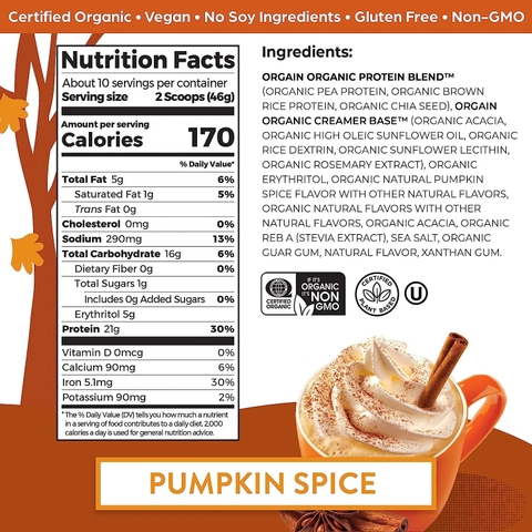 Sữa Tăng Cơ Thực Vật Hữu Cư Thực Vật Orgain Organic Protein Pumpkin Spice 1,2kg