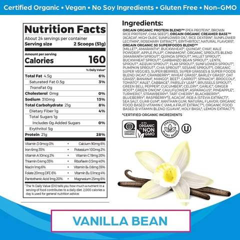 Sữa Tăng Cơ Thực Vật + 50 Loại Siêu Thực Dưỡng Orgain Organic Protein & 50 Superfoods 1.2kg