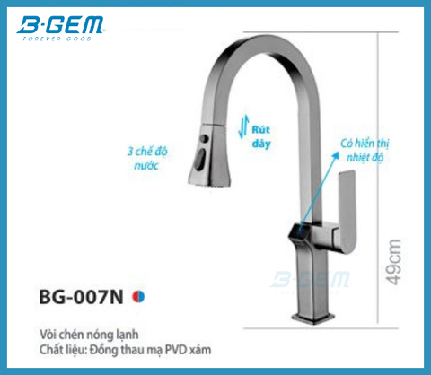 VÒI CHÉN CAO CẤP DÂY RÚT HIỂN THỊ NHIỆT B-GEM BG-007N