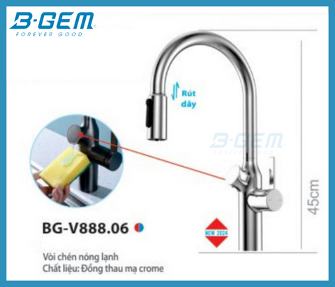 VÒI CHÉN CAO CẤP CẢM BIẾN XÀ PHÒNG DÂY RÚT B-GEM BG-V888.06