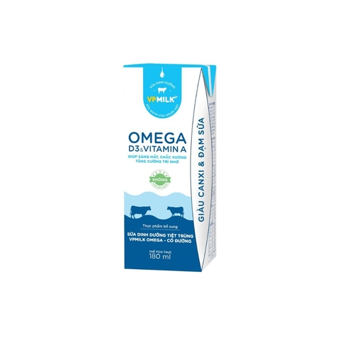 Sữa dinh dưỡng tiệt trùng VPMilk Omega có đường (Lốc 4 hộp x 180ml)