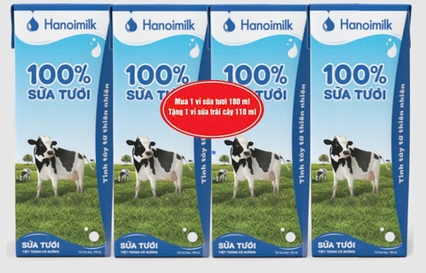 Sữa tươi 100% Hà Nội Milk 180ml (có đường ) (vỉ 4 hộp)