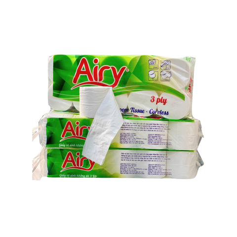 Giấy vệ sinh Airy 10 cuộn 3 lớp không lõi (bịch)