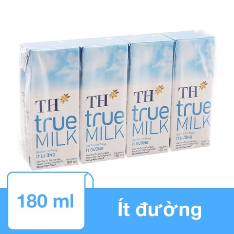 Sữa tươi tiệt trùng ít đường TH True Milk 180m (lốc 4 hộp)