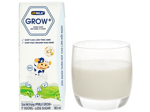 Sữa tiệt trùng VPMILK GROW+ít đường 180ml (vỉ 4 hộp)
