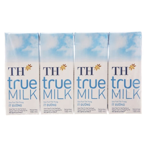 Sữa tươi tiệt trùng ít đường TH True Milk 180m (lốc 4 hộp)