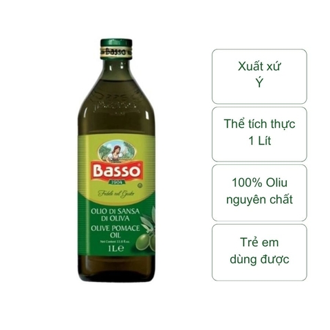 Dầu oliu nguyên chất Basso nhập khẩu Ý (chai 1 lít)