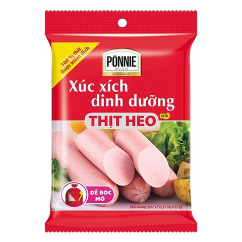 Xúc xích tiệt trùng Ponnie vị Heo 5cây x 35gr (T20) (GÓI)
