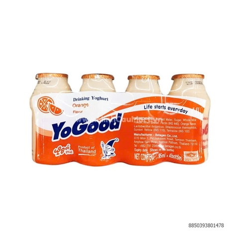 Sữa chua uống tiệt trùng Yogood 85 ml - hương Cam (lốc 4 chai)