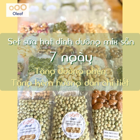 Set Hạt Nấu Sữa Hạt Dinh Dưỡng Mix Sẵn 7 Ngày [Tặng Đường Phèn] Cho Gia Đình Con Nhỏ, Mẹ Bầu, Người Già - OLEAF Sữa Hạt