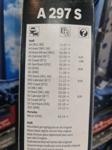 Bộ gạt mưa BOSCH Bỉ A 297S AEROTWIN 24x20 Audi Porsche