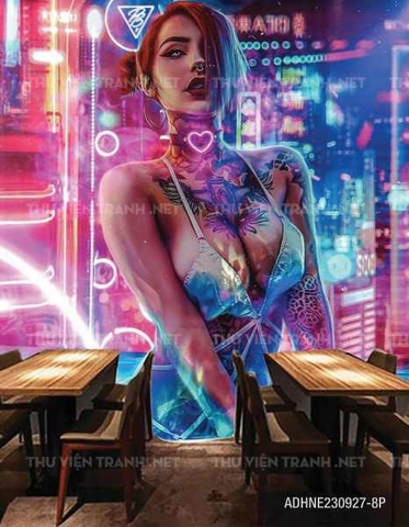Tranh dán tường Girl Neon