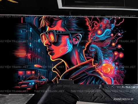 Tranh dán tường Girl Neon
