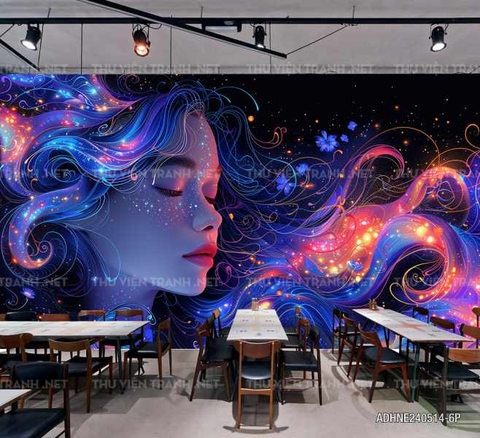 Tranh dán tường Girl Neon