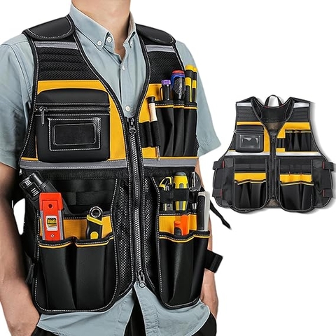Áo bảo hộ có nhiều ngăn đựng dụng cụ thiết bị, bộ đai đeo đựng dụng cụ tháo lắp nhanh