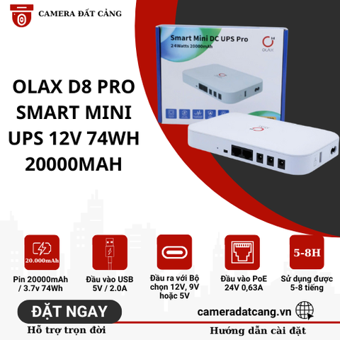 OLAX D8 pro Smart MIni UPS 12V 74WH 20000mah UPS di động cho bộ định tuyến wifi, camera, laptop...