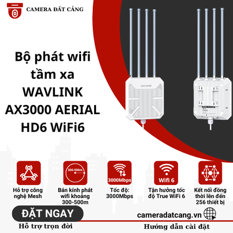 Bộ phát wifi 300-500m WAVLINK WiFi6 AX3000 AERIAL HD6 cao cấp băng tần kép, chống thấm nước IP67, tối đa 1Km